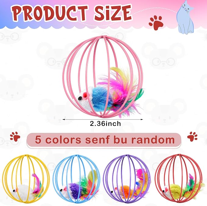 Jecery 5 Pcs Cat Toys Spring,Metal Cage,Multicolor