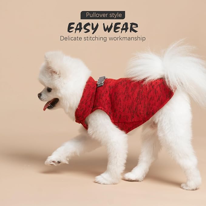 Fleece Dog Sweater - Pullover Dog Jacket, Warm Winter Coat Vest with D-Ring for Leash, Pet Cold Weather Clothes Outfit, Sweatershirt for Boys or Girls Puppy Red L