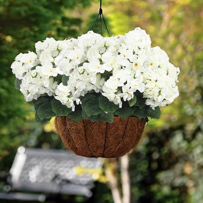 CISDUEO 4 Pcs Artificial Geraniums for Outdoors Silk Flowers Outside White | Faux Flowers Geraniums for Outdoor Planter Floral Home Decor Indoor Garden Patio Grave Cemetary Vase Table Centerpiece