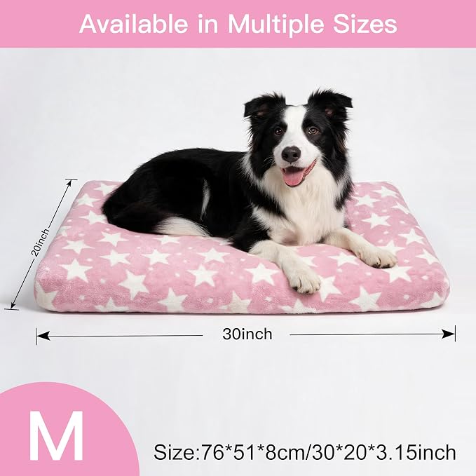 Orthopedic Dog Bed for Large Dogs, Washable Dog Mat with Removable Zippered Cover, Non-Slip Bottom, Comfort Crate Bed (Big&Little Stars Pink, M(30"*20"*3.1"))