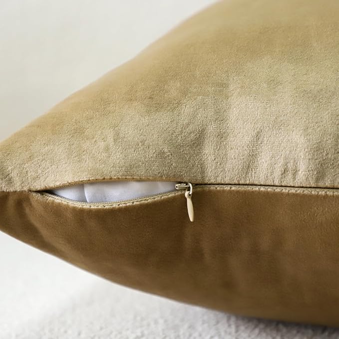 Artscope Luxury Velvet Pillow Covers Super Soft Decorative Rectangle Throw Pillow Covers Case Cushion Covers for Sofa Couch Bedroom Car Decor 16x24 Inch Tan
