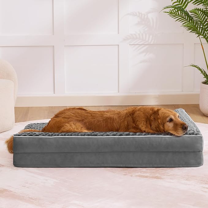 Orthopedic Dog Bed for Medium Size Dog, 36"x27"x6.5", Dark Grey | Waterproof, Washable Cover, L-Shaped Pet Couch, Egg-Crate Foam for Pressure Relief, Portable Handle