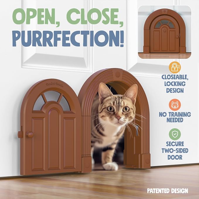 Purrfect Portal Meow Manor® Extra Large Interior Cat Door – No-Flap Pet Door for Interior Doors, Easy DIY Installation, Cat Door for Cats up to 30 lbs, Brown