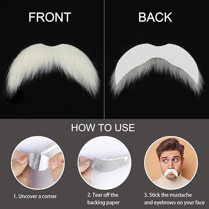 Fake Mustache for Men Classic Halloween Self Adhesive Fake Beard Novelty Stick On Fake Mustaches