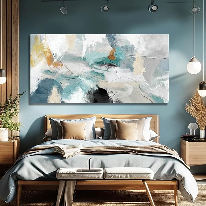 SOUGUAN Green Wall Art Abstract Wall Decor Teal Pictures Canvas Prints Artwork for Walls 29"x58"