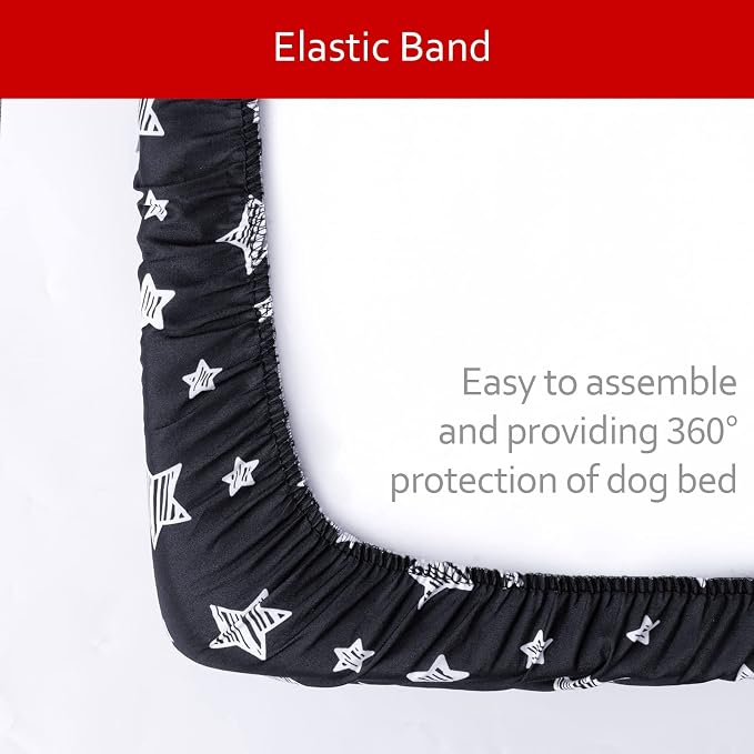 Waterproof Dog Bed Covers Replacement Lovely Black Star Print, 22x35 Inches | Washable Pet Hair Easy to Remove, Noiseless Quilted Puppy Pet Bed Cover , for Dog/Cat, Cover Only
