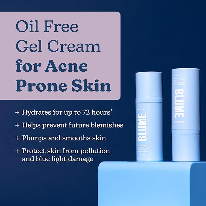 Blume Meltdown Gel Face Moisturizer for Acne Prone Skin - Oil Free Facial Moisturizer with Niacinamide & Centella to Even Skin Tone - 72-Hour Hydration Face Cream with Ceramides & Squalane (1.7 oz)