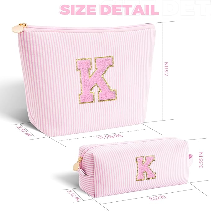 Gifts for Teenage Girls | Monogrammed Gifts for Women Teen Girls Initial Cosmetic Travel Makeup Bag | 8 9 10 11 12 13 14 15 16 Years Old Girl Trendy Stuff - Pink,K