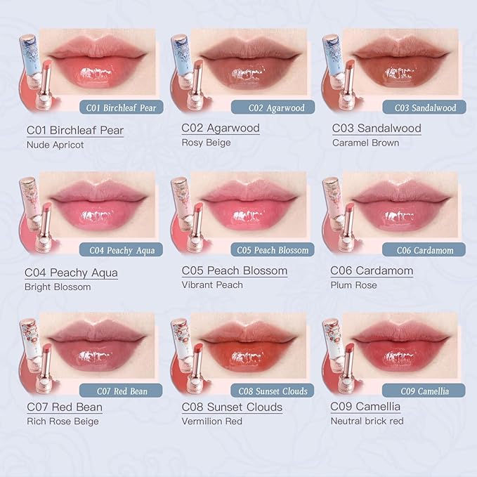 Flower Knows Butterfly Cloud Collar Glossy Lipstick,Hydrating Solid Lip Gloss,Moisturizing Red Tinted Lip Balm,Long Lasting Lip Gloss in Balm for Girls&Women,Vegan & Cruelty-Free(C09 Camellia)