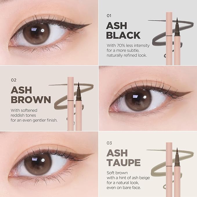 lilybyred AM9 to PM9 Survival Penliner Natural | Korean Soft Ash Tone Liquid Eyeliner, 0.1mm Ultra-Fine Brush, Quick-Dry, Smudge-Proof, Layerable Ash Pigment, Buildable Color, 0.035 oz. (03 Ash Taupe)