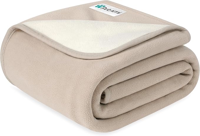 PetAmi Waterproof Dog Blanket for Small Medium Dogs Cats, Pee Proof Reversible Cat Blanket for Kitten Puppy, Soft Fleece Washable Pet Throw for Couch Car Crate Liner, 29x40 Taupe Beige