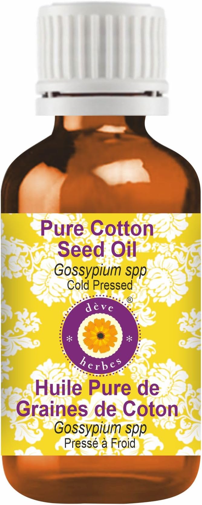 Deve Herbes Pure Cotton Seed Oil (Gossypium spp) Cold Pressed 30ml (1 oz)