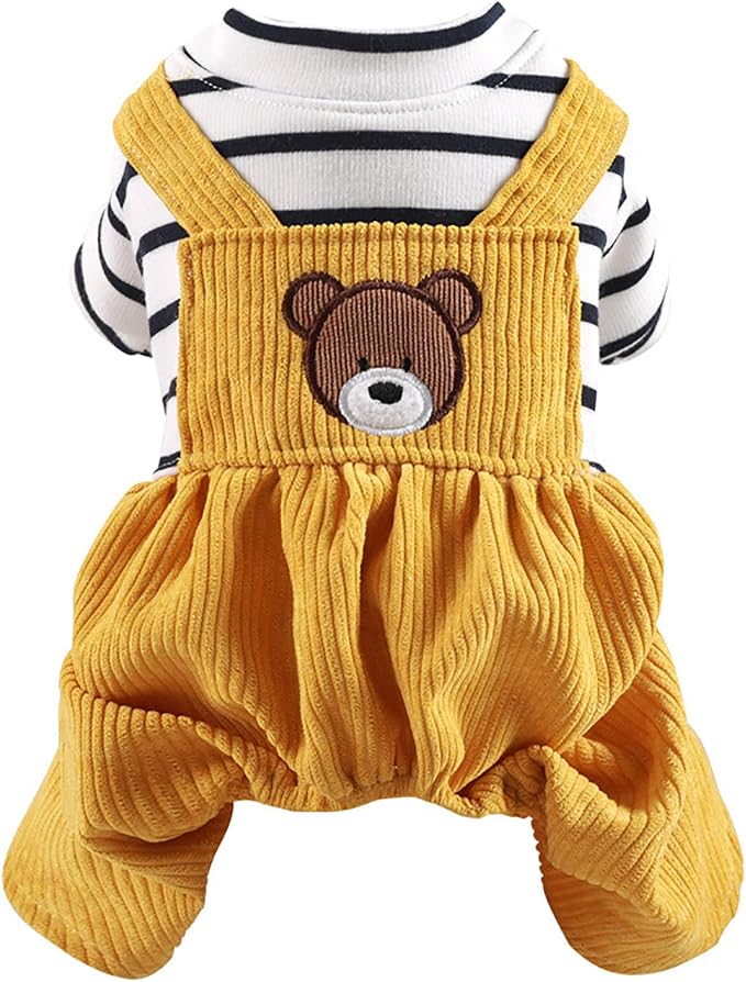 Dog Soft Comfortable Overalls Dog One-Piece Bear Outfit Puppy Cute Sweater Shirt Corduroy Pants Pet Stylish Summer Clothes for Small Dogs Chihuahua Dachshund Daily Holiday Jumpsuit Costume