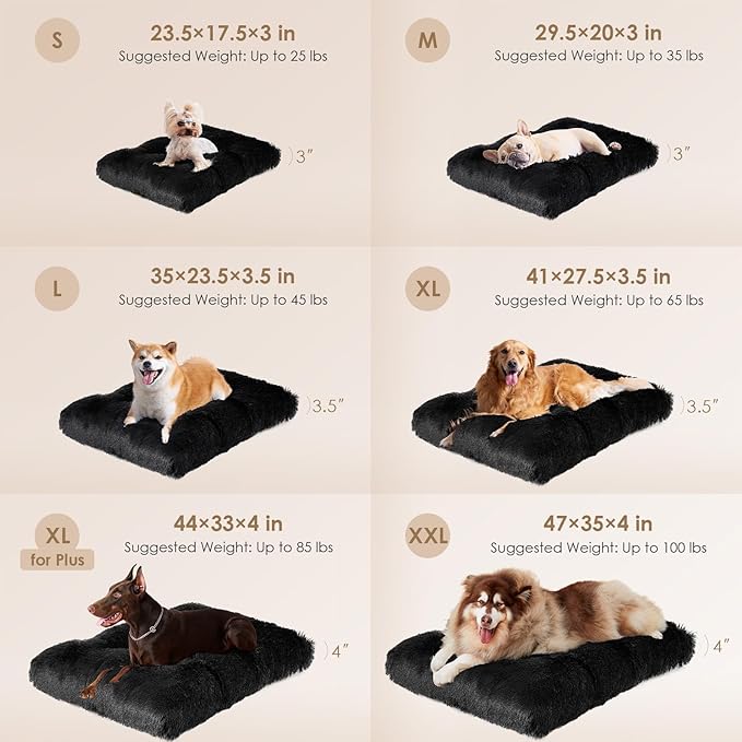 EHEYCIGA Fluffy Dog Crate Bed for Medium Dogs, Plush Crate Pad, Black | Calming Anti Anxiety Medium Dog Bed, Washable Soft Warm Faux Fur Crate Mat with Non-Slip Bottom