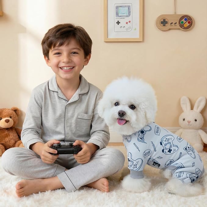 XPUDAC 4 Pack Dog Pajamas for Small Dogs, Soft Dog Onesie, Comfy Puppy Clothes Lightweight Pet Pjs Outfit Pet Clothes for Boy, XL