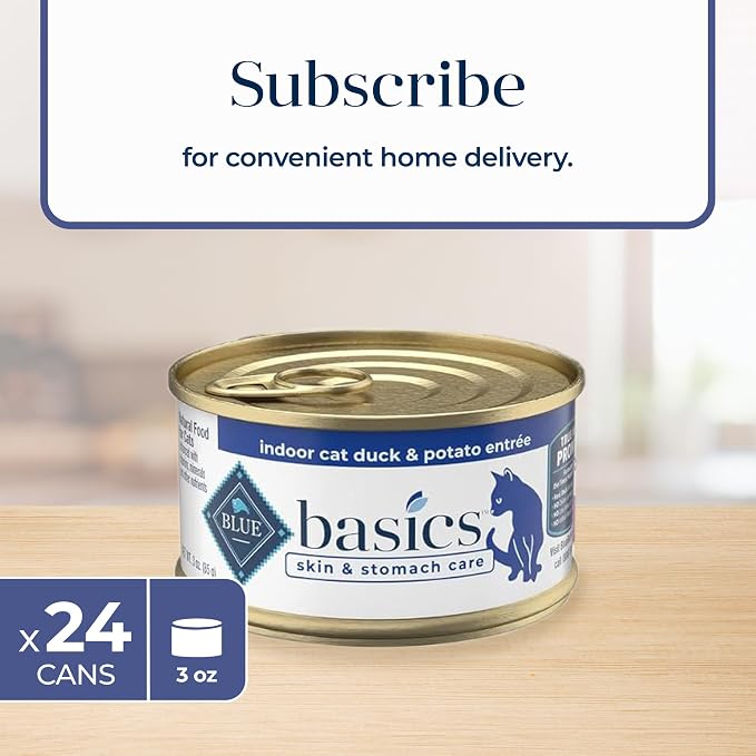 Blue Buffalo Basics Duck Grain-Free Wet Cat Food, 3 oz, 24 ct | Skin & Stomach Care, Real Duck #1 Ingredient, Limited Ingredient Diet, Antioxidant-Rich LifeSource Bits, Skin & Coat Health