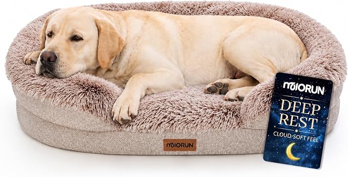 Fluffy Orthopedic Dog Beds Large Sized Dog, 48" Bolster Sofa Bed | Soft plush faux fur,lowered entry,washable cover,waterproof liner,claming dog couch for x-large dogs,supportive bolster