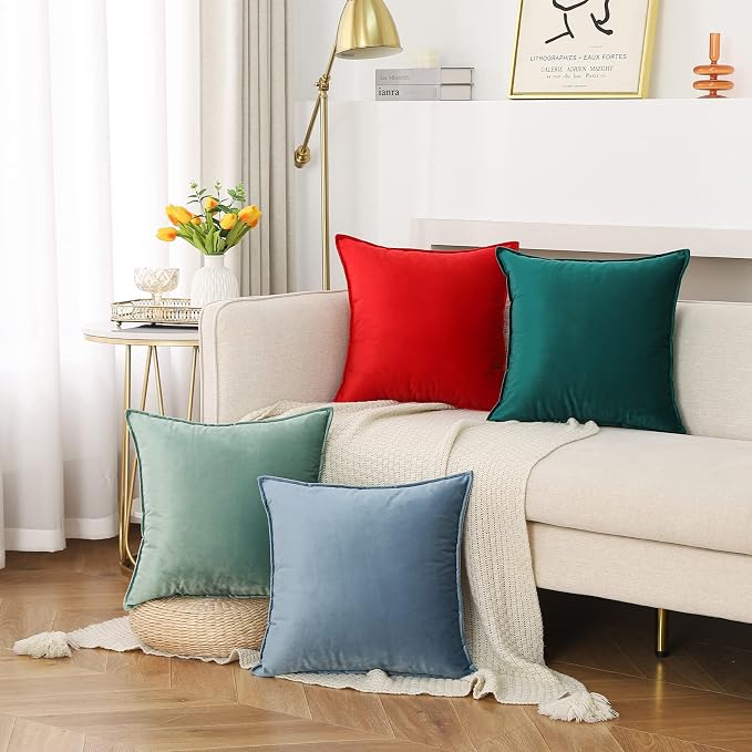 JIAHANNHA Velvet Red Throw Pillow Covers 16”x16”Pack of 2 Soft Decorative | Square Cushion Covers for Couch Sofa Bed Livingroom Car Home Decor,40x40Cm