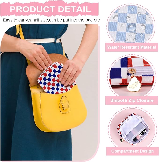 Period Bag Pouch Soft Cloth Sanitary Napkin Storage Bag Portable Menstrual Pad Pouches Tampon Holder for Purse First Period Kit for Girls 9-12 (Red-Blue Check)