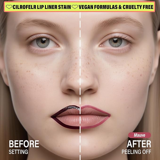 Cilrofelr 2 Colors Lip Liner Stain Peel Off Set with Tweezers - Long Wearing, Transfer Proof, Matte Finish, Quick Plump Lip Effect, Peel Off Lip Stain for All Skin Tones (Mauve + Espresso)