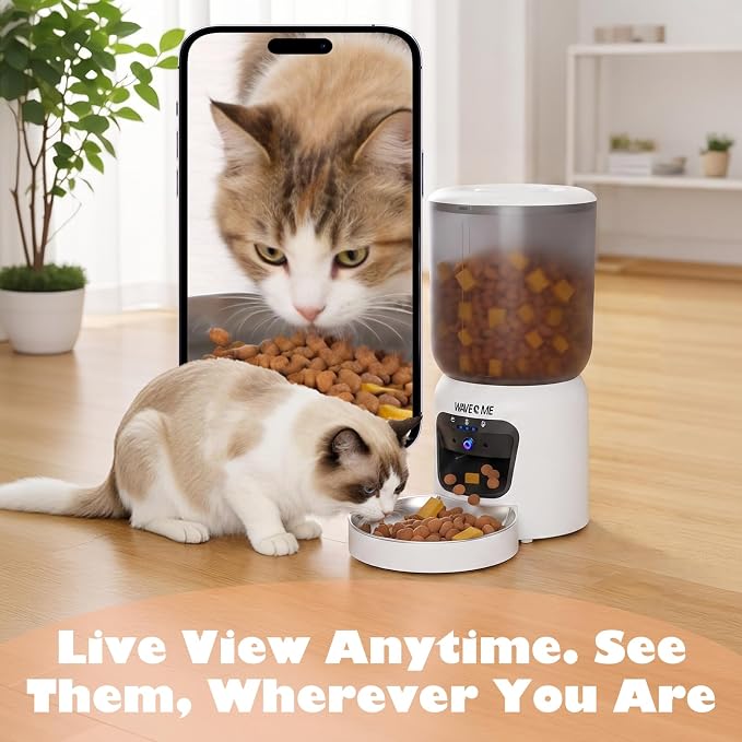 Automatic Cat Feeder with Camera, 6L Smart Pet Food Dispenser | Wide Angle 1080P HD Video, Night Vision, 2-Way Audio, App Control, Clog-Free Timed Feeder for Cats & Dogs