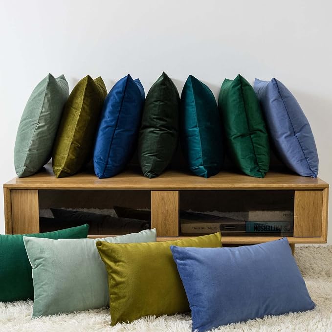 JUSPURBET Sage Lumbar Velvet Throw Pillow Covers 12x20 inch Set of 2 for Living Room Couch Sofa Bedroom Decorative Rectangle Solid Soft Cushion Cases with Invisible Zipper