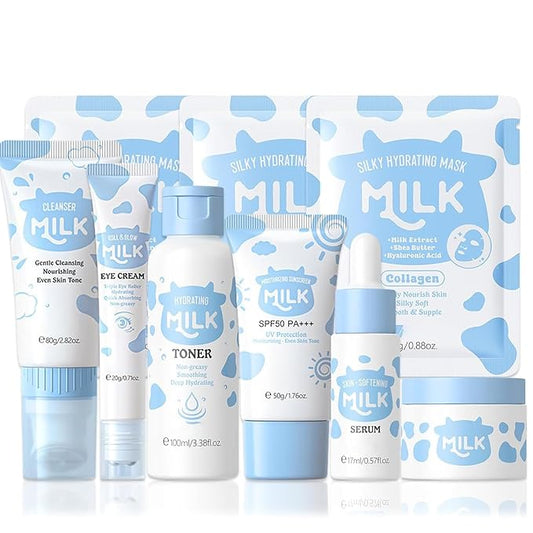 Milk Skincare Set, Milk Skin Care For Teens 10-12, 9 IN 1 Skin Care For Kids, Kids Skin Care Set For Girls Ages 8-12, Moisturizing & Gentle Skin Care For Kids Age 8-12, Skincare For GIrls10-12