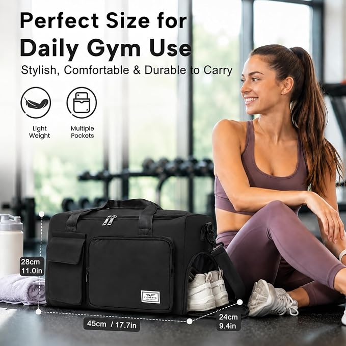 FIORETTO Women's Gym Duffle Bag with Shoes Compartment, 30L Capacity, Ideal for Travel, Gym, Sports, Duffel, Weekender