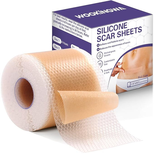 Medical Grade Silicone Scar Tape - 1.6” x 60” Roll, Silicone Scar Sheets, Non-Irritating Soft Scar Removal Strips for Surgical Scars, Keloid Bump, C-Section, Tummy Tuck