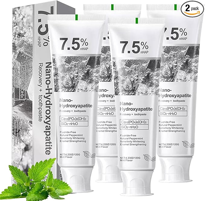4 Pack Hydroxyapatite Toothpastes,7.5% hydroxyapatite Toothpaste for Enamel Protection and Tooth Strengthening, Gentle Mint, Fresh Breath, Daily Use for Oral Health (4)
