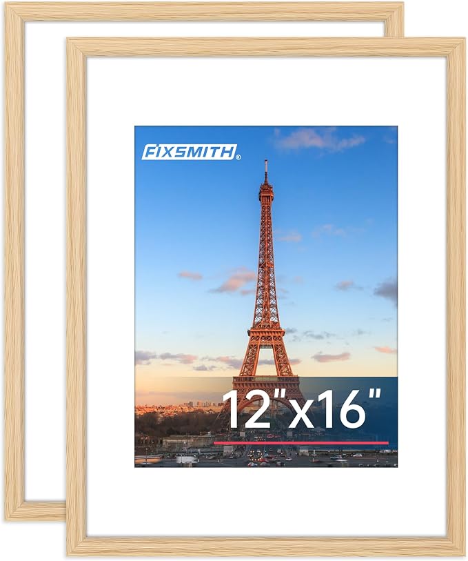 12x16 Picture Frame Natural Set of 2, Photo Frame with HD Plexiglass, Display Pictures 8.5x11 with Mat or 11x17 Without Mat, Natural Picture Frames Collage Wall Decor, Gallary Wall Frame