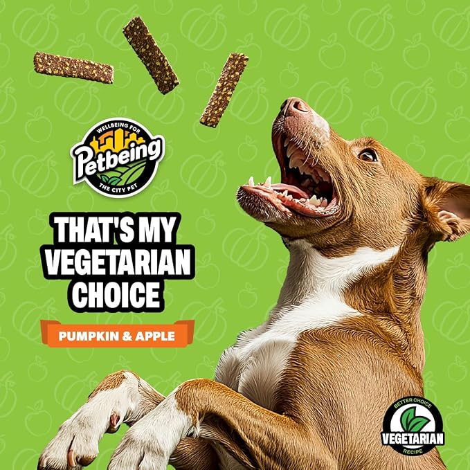 Green A Day Veggie Strips for Dogs | Pumpkin & Apple Vegetarian Dog Chews | Daily Wellness Treats with Fruits & Vegetables | 4 Pack, 3 oz Bags