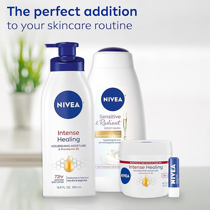 Nivea Intense Healing Body Cream for Dry Skin with Glycerin, Provitamin B5 & Niacinamide, 72-Hour Moisture, Non-Greasy, 13.5 oz Jar (Pack of 2)