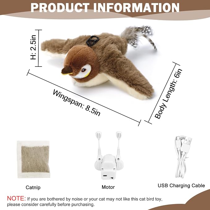 Tocirelo Cat Toy Flapping Bird (No Flying), Simulate Chirping Flappy Bird