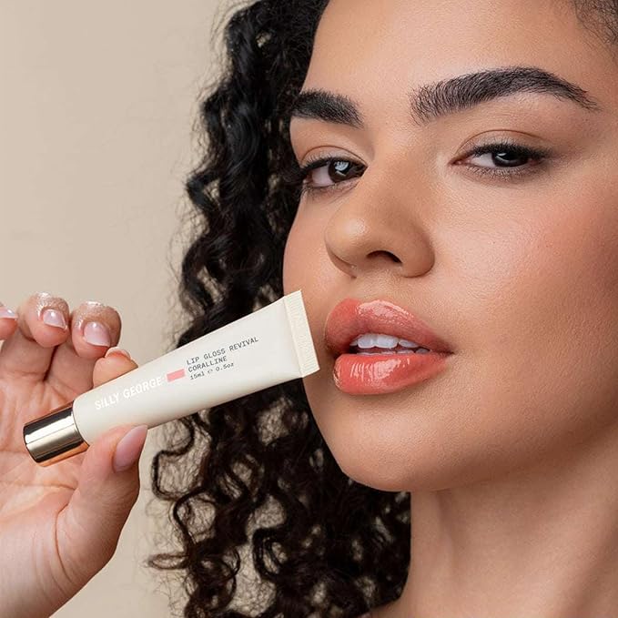 Silly George Lip Gloss Revival - Glossy Hydrating Glaze with Peptides, Shea Butter, & Moisturizing Argan, Macadamia, Babassu Oil for Dry Lips, Clean Beauty Products, Corraline, 15ml Tubes