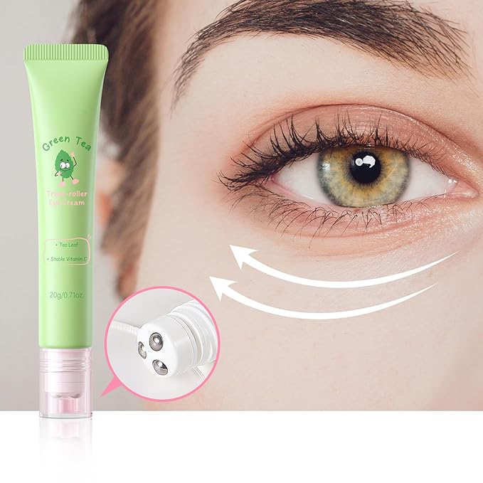 AKARY Green Tea Under Eye Cream with Triple-roller Massage, Advanced Formula with Kohhii Ekisu, Moisturizing, Firming, Smooth Wrinkle, Tighten skin, Even Tone for Dark Circles & Bags, Fine Lines