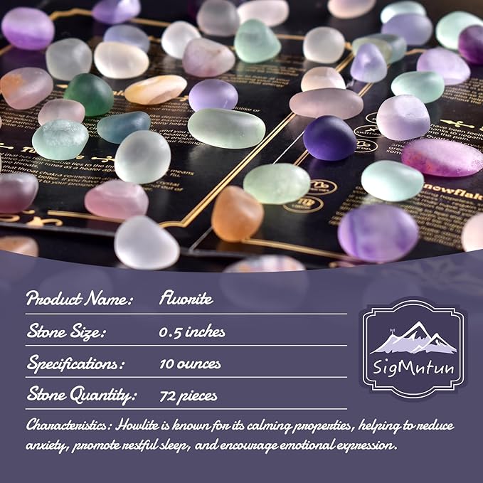 Tumbled Fluorite Crystal Stone Set - 72 Pcs, 0.5" 10 oz Handpicked Tumbled Gemstones Rocks, Pebbles for Reiki, Chakra, Healing, Home Decor, 0.5" - Fluorite