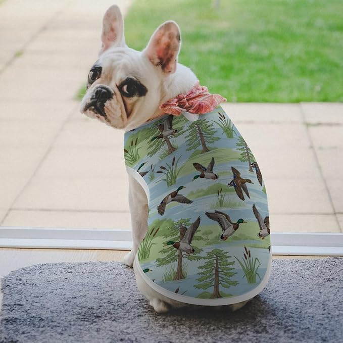 Cute Cat Shirt Soft Breathable Clothes Dog Tank Tops for Small Large Pet Blue Mallard Duck Hunting Theme