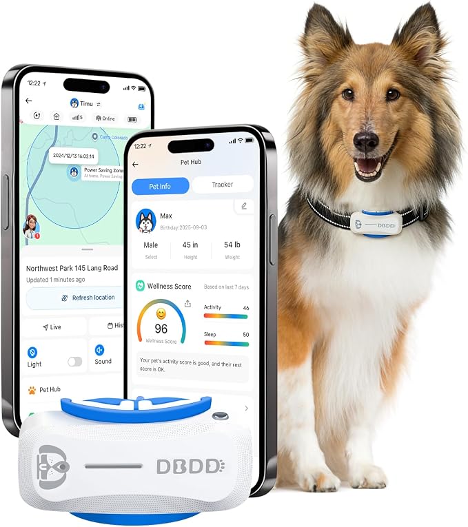 DBDD Smart GPS Tracker for Dogs - Real-Time Location & AI Health Assistant, Waterproof Electronic Fence Collar for Escape