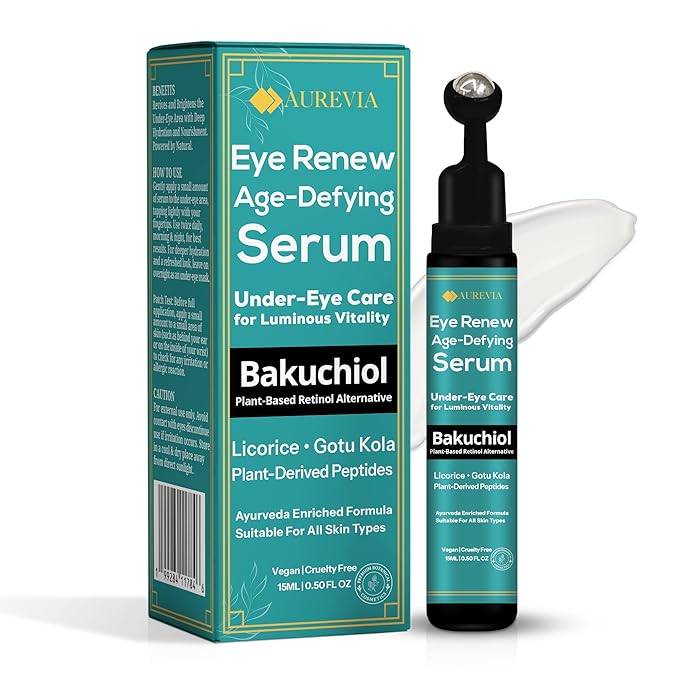 Bakuchiol, Caffeine Under Eye Milky Serum for Dark Circles, Puffiness & Fine Lines with Peptides & Ectoin - Brightening & Hydrating Lightweight Plant-Based Vegan Eye Cream 15ml