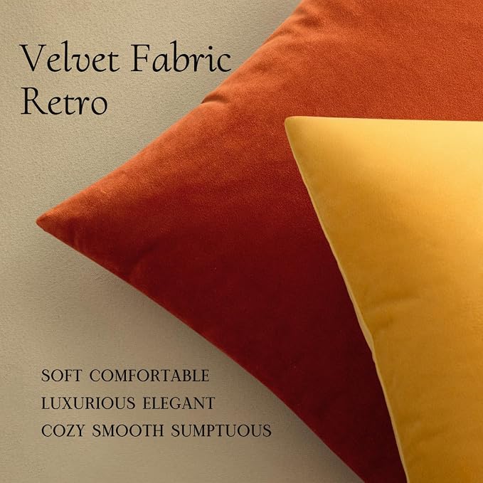 MIULEE Velvet Fall Throw Pillow Covers 16x16 Inch Pack of 2 Burnt Orange | Soft Solid Small Decorative Pillow Covers, Modern Luxury Home Decor, for Couch Chair Sofa Bedroom Livingroom Car