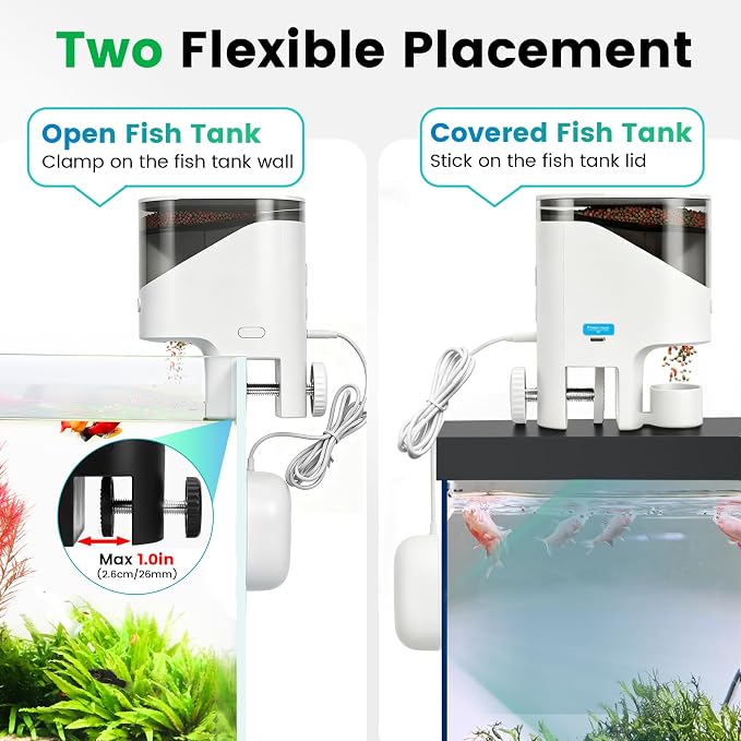 fishkeeper Automatic Fish Feeder for Aquarium Flakes, WiFi (2.4G/5.0G) | APP Control Auto Fish Food Dispenser/Betta Fish Feeder with HD 2.5K Camera and Timer, Aquarium Feeder for Turtle Koi Tanks
