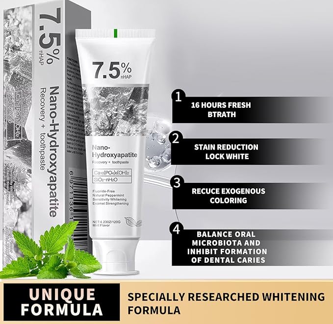 2 Pack Hydroxyapatite Toothpastes,7.5% hydroxyapatite Toothpaste for Enamel Protection and Tooth Strengthening, Gentle Mint, Fresh Breath, Daily Use for Oral Health (2)