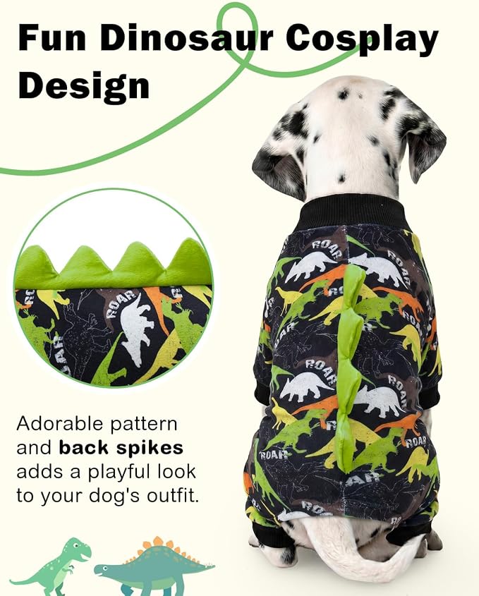 CuteBone Dinosaur Costume Dog Pajamas, Stretchy Spandex Crystal Velvet Sleepwear Coat for Small Dogs, Soft & Warm Pet Outfit Clothes for Cold Weather, Cozy Pullover Design COSP21XL