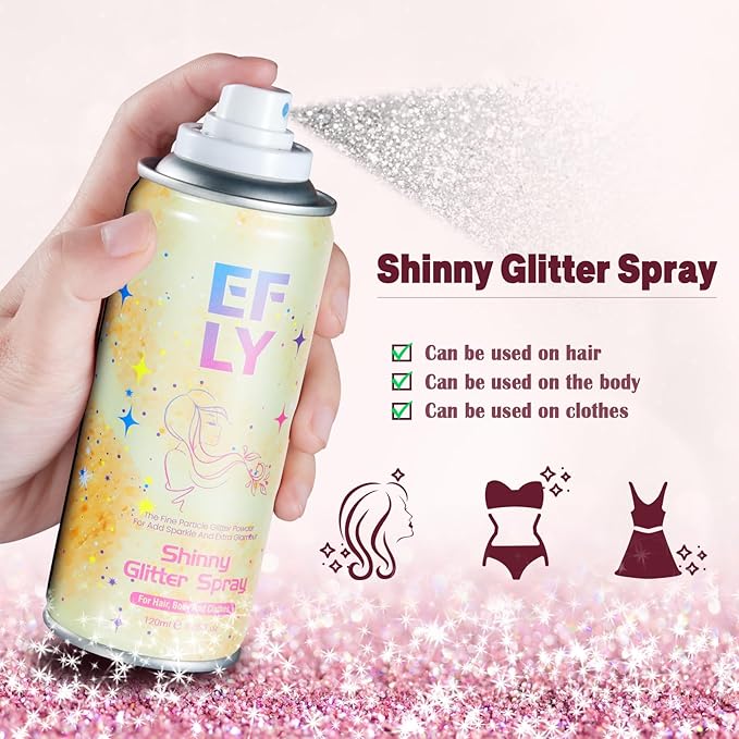 Body Glitter Spray for Hair and Body, Hair Glitter for Clothes, Face, Skin, Long Lasting Spray Glitter Suitable for Music Festival Rave and Makeup Prom 4.05 FL Oz (Silvery)
