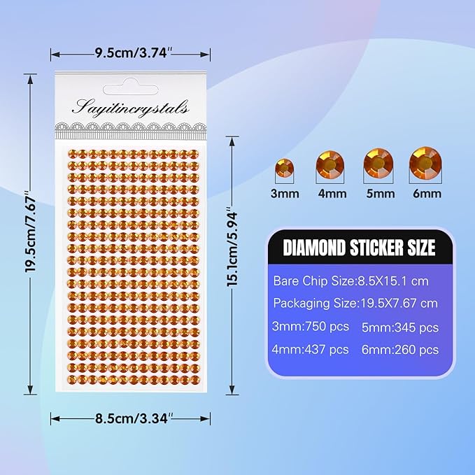 8 Sheets Rhinestone Stickers，3584 Pcs Gem Stickers for DIY Face Eyes Makeup Hair（Shallow Yellow-3/4/5/6mm）