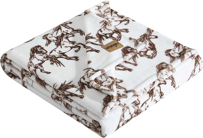 Wrangler - Blanket, Super Soft Plush Bedding, Yellowstone Inspired Throw Blanket for Couch or Bed (Mustangs Brown, 50" x 70")