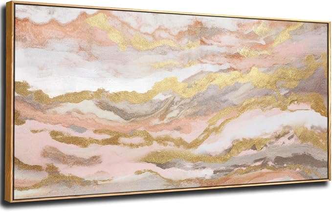 YJYart Canvas Wall Art Gold Living Room Decor Pink Canvas Art Room Decor for Teen Girls Home Decor Abstract Paintings for Bedroom Office Kitchen 24"x 48"