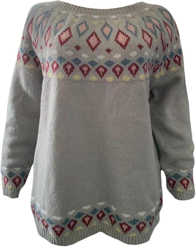 Zhyaj Fair Isle Sweater for Womens Winter Long Sleeve Vintage Knitted Sweater Casual Fall Crew Neck Pullover Sweaters