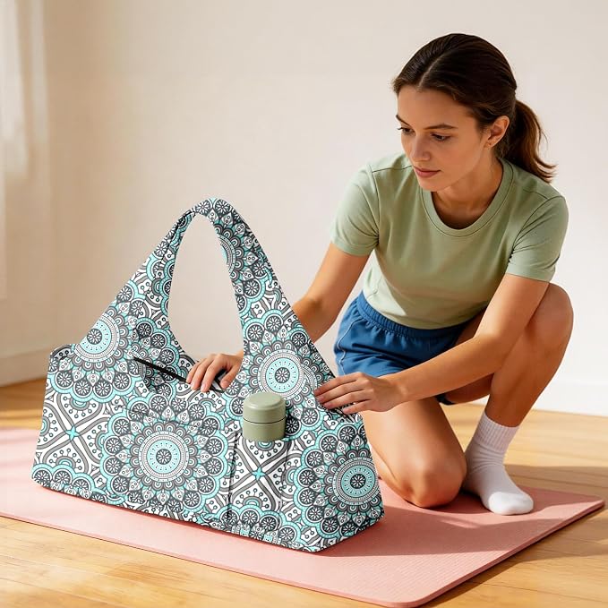 Women's Yoga Bag with Yoga Mat Carrier - Large Mat Pocket Fitness Tote for Pilates, Gym, Travel, Office & Beach